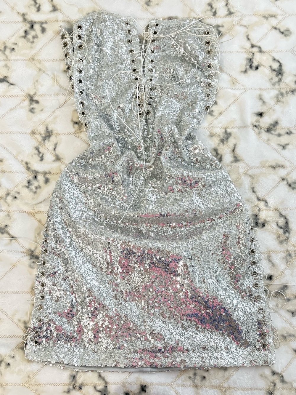 Fashion Nova Silver Sequin Lace-Up Mini Dress - Picture 4 of 4